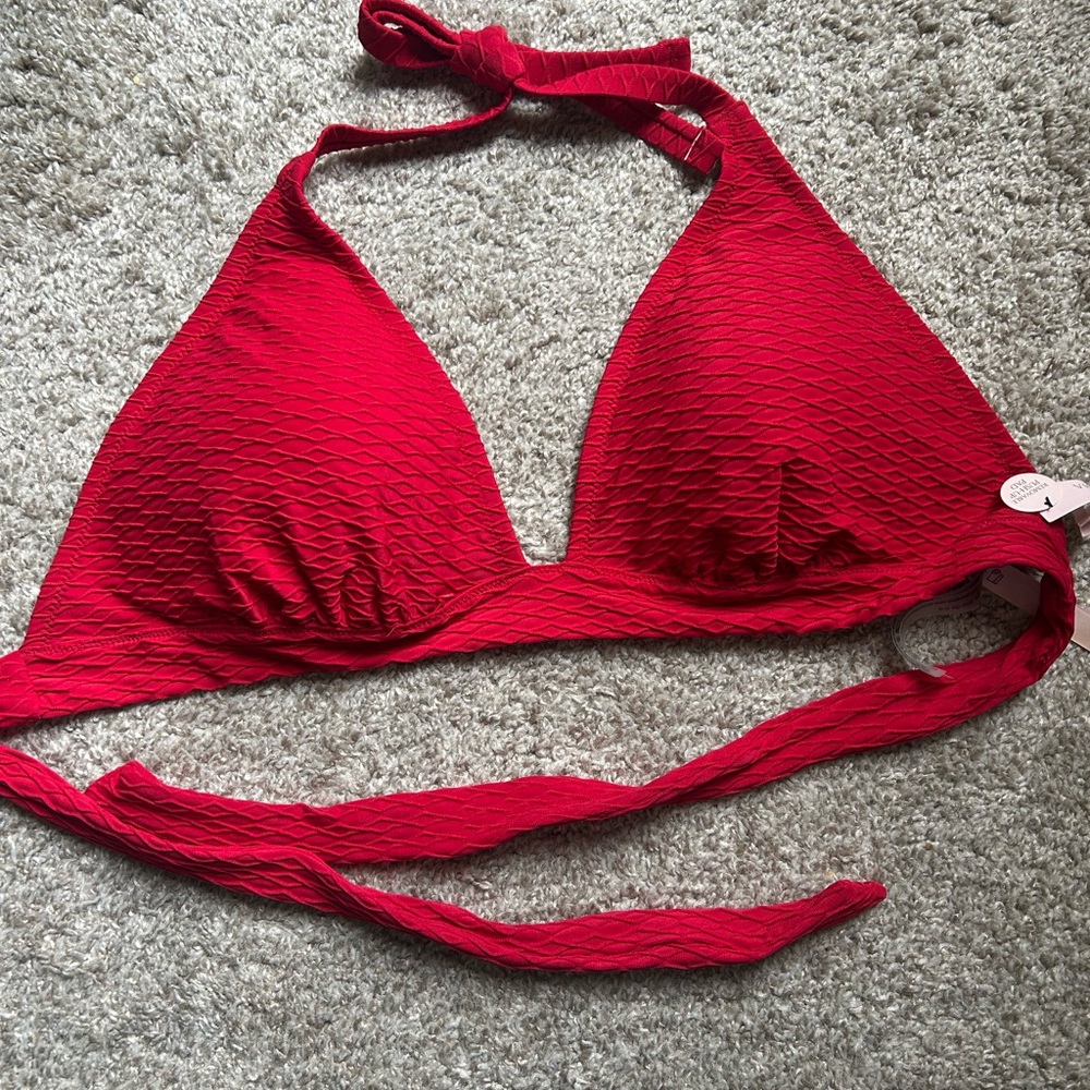 NWT Victoria's Secret Red Textured Halter Bikini Top